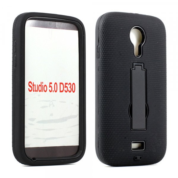 Wholesale BLU Studio 5.0 Armor Hybrid Case with Stand (Black Black)